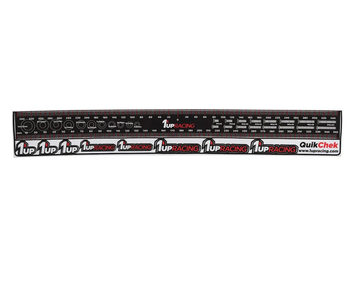 1UP Racing QuikChek Pit Board Decal – Red Accent – Wheelbase, Bearing & Screw Size Reference Ruler (160403)
