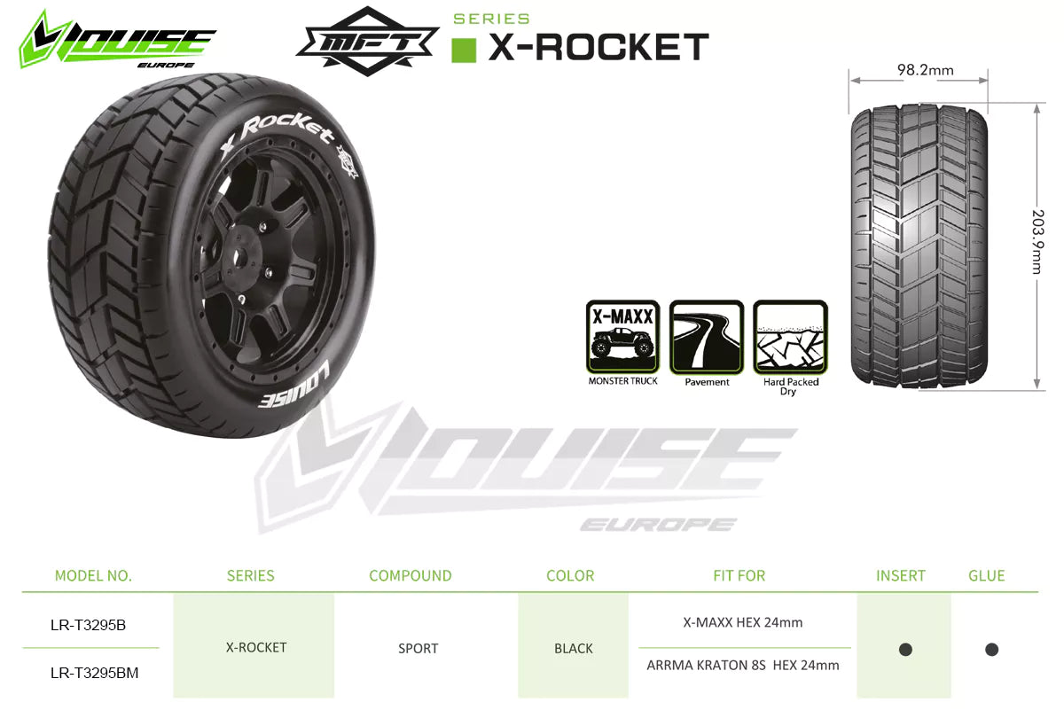 Louise R/C MFT X-Rocket X-MAXX XRT Sport Monster Truck Tires Mounted 24mm Hex (2) LT3295B