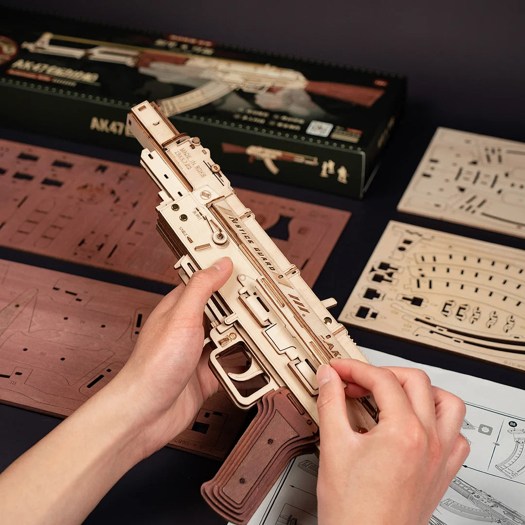 Robotime Justice Guard 3d Puzzle Gun AK-47 Assault Rifle Rubber Band Gun