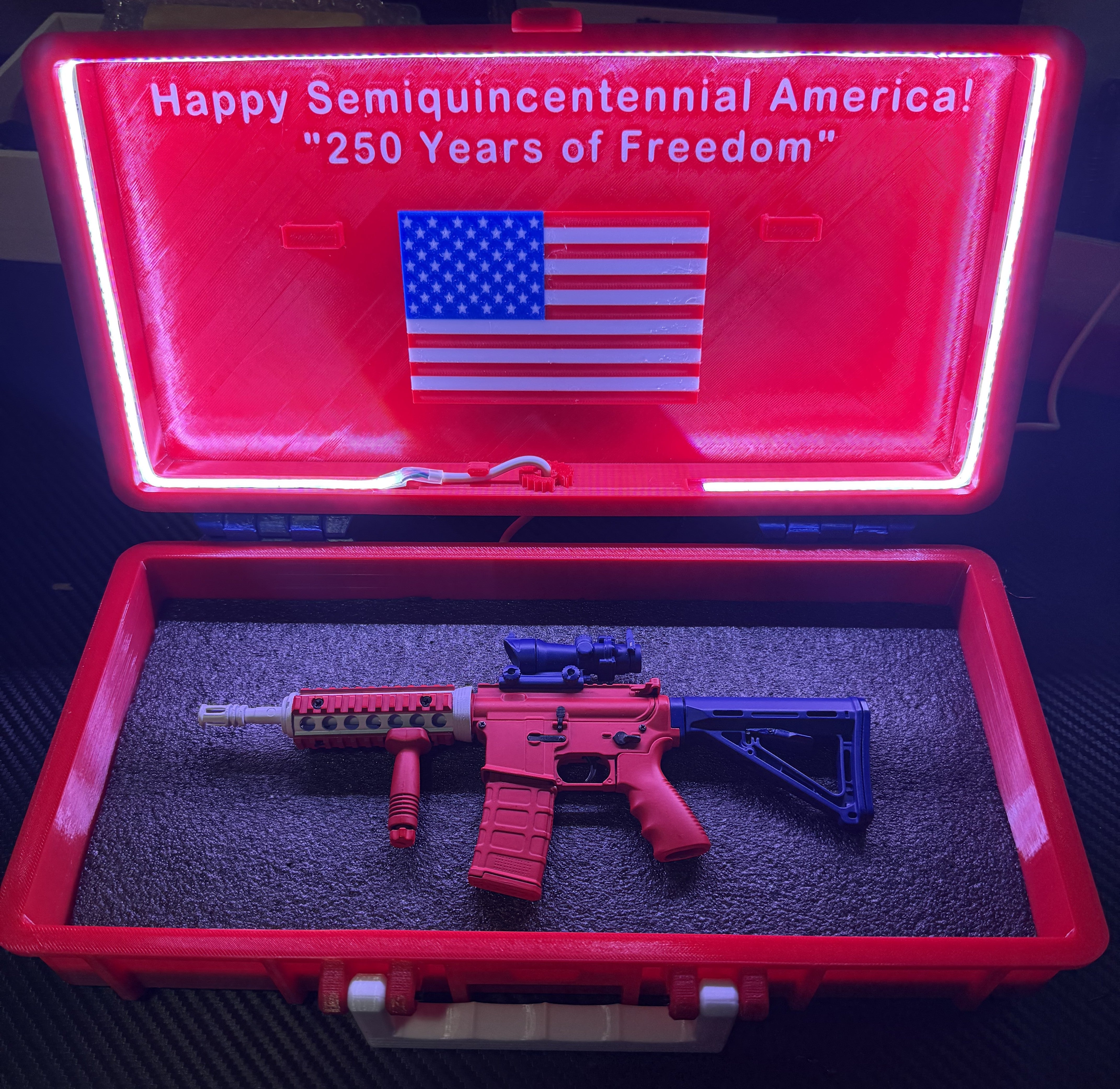 RC Hop Up Parts USA 250 Years of Freedom 1/3 Scale Replica Gun Case LED RGB COB Lights Includes Goat Gun AR-15 USA | Fits Goat Guns® Models