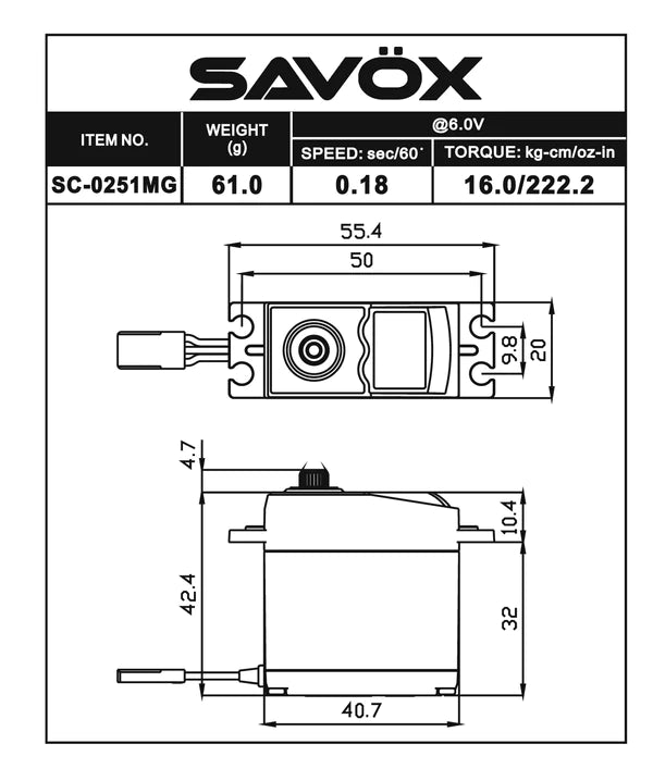 Savox Plus Larger Standard Digital Servo Soft Start 1/8 Scale