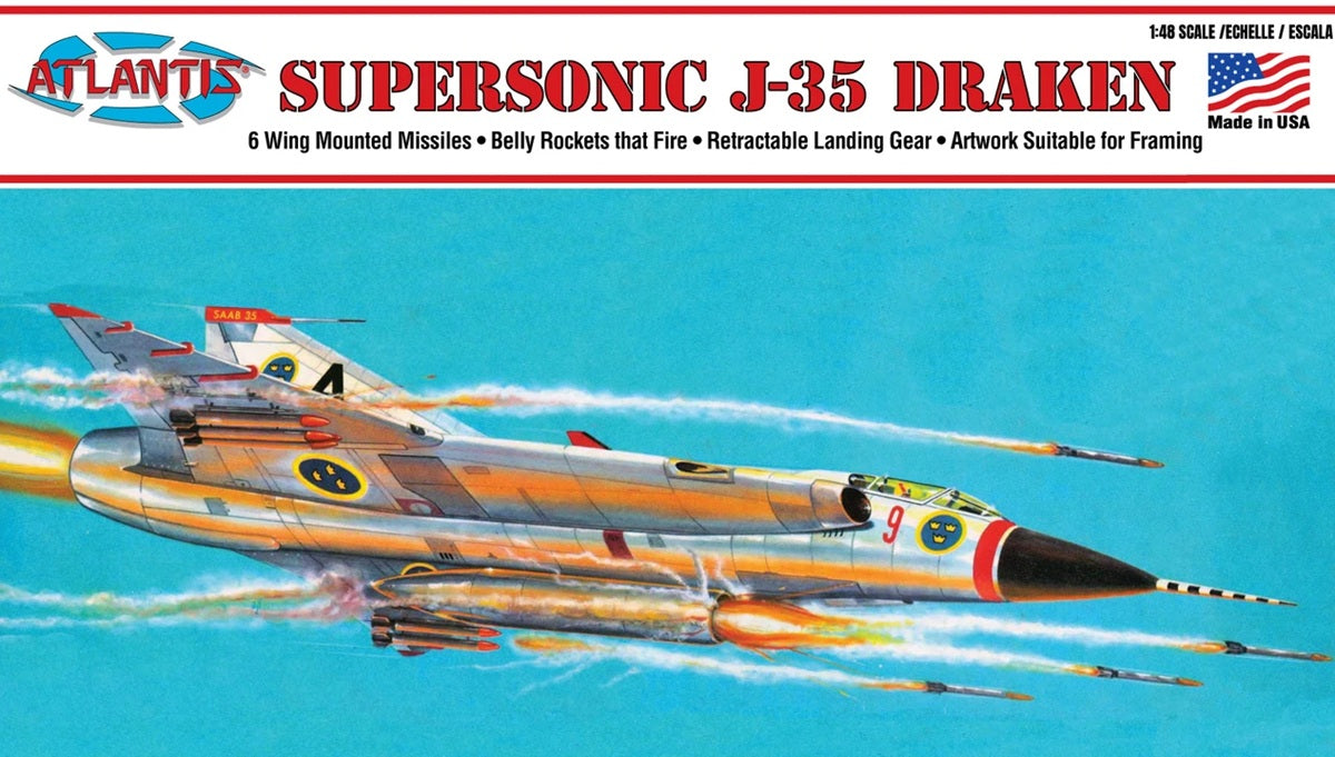 Atlantis Models 1:48 Scale Saab J-35 Draken Supersonic Fighter Jet Plastic Model Kit