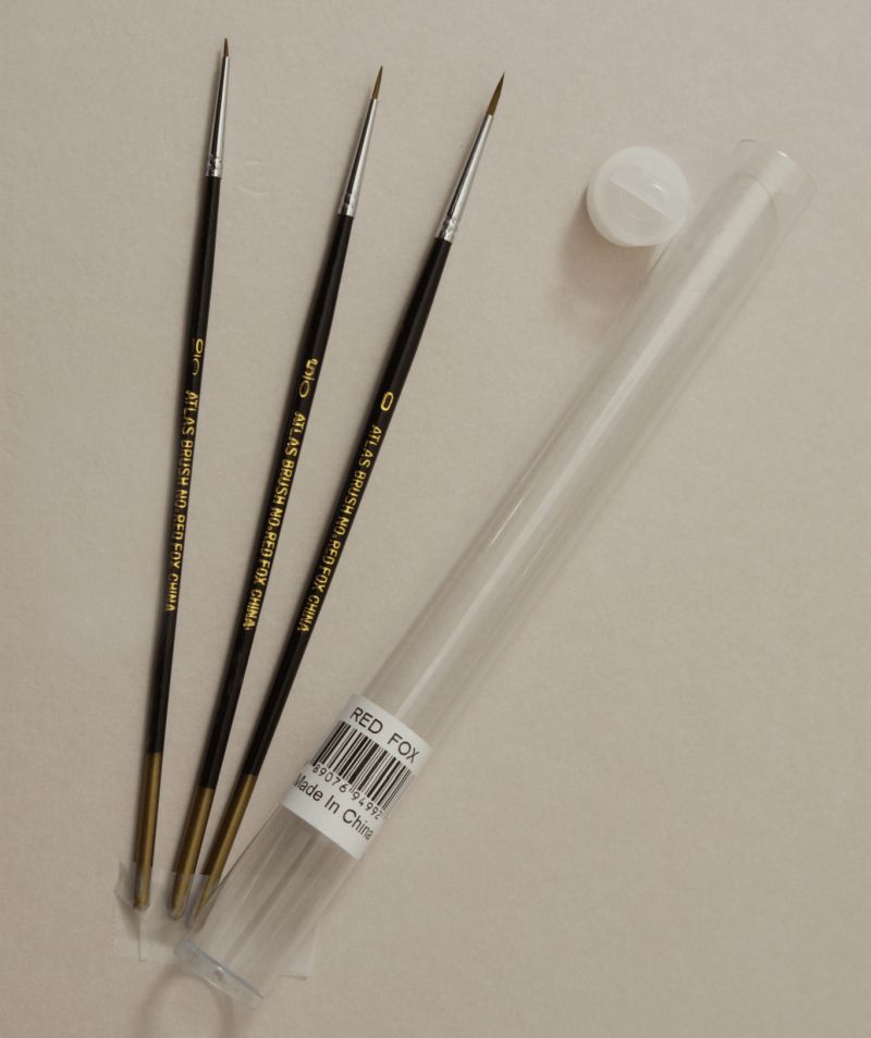 Atlas Brushes Red Fox Red Sable Detail Brush Set, 3-Piece (Sizes 10/0, 5/0, 0)
