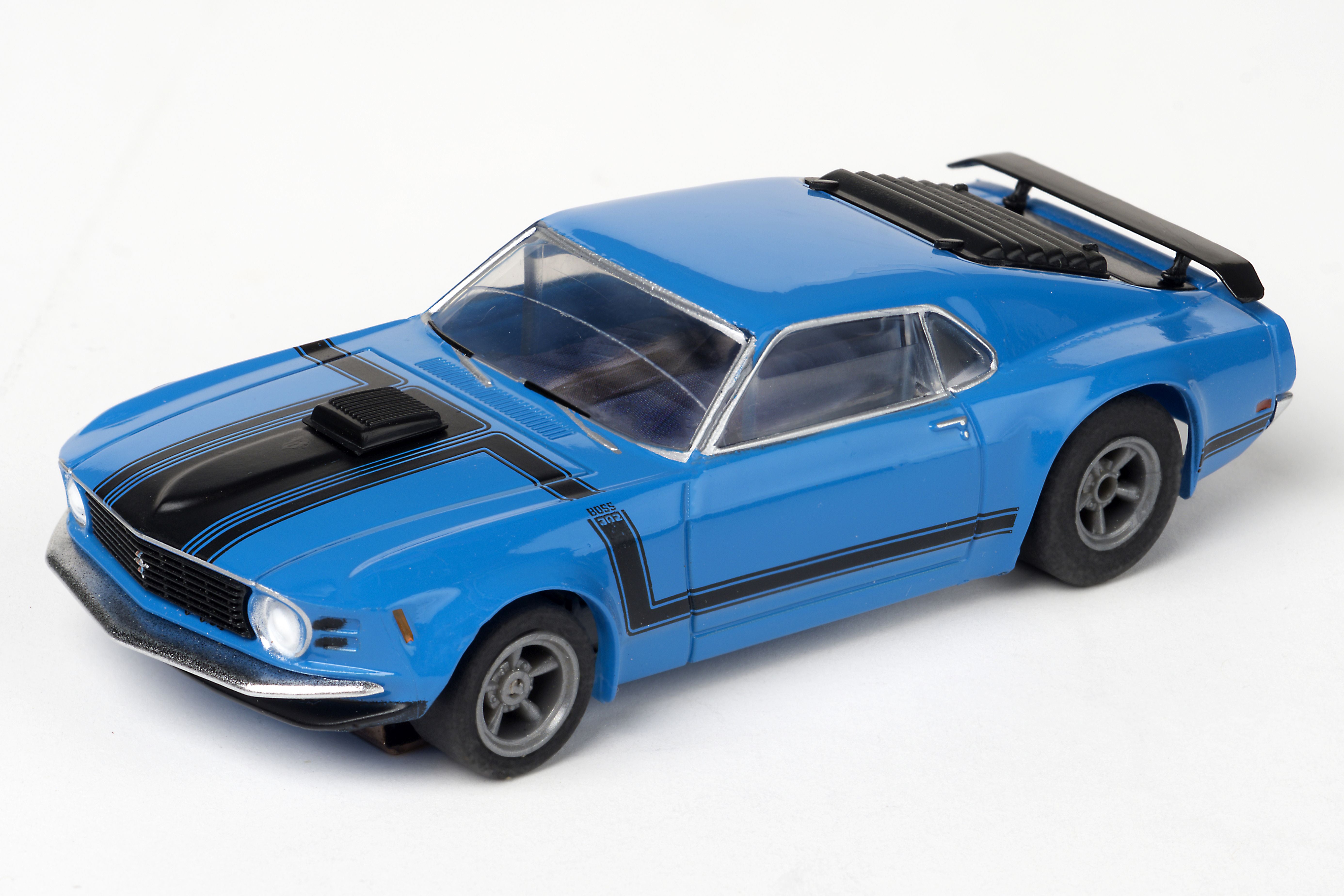AFX Racing Mustang Boss 302, Blue, HO Scale Slot Car
