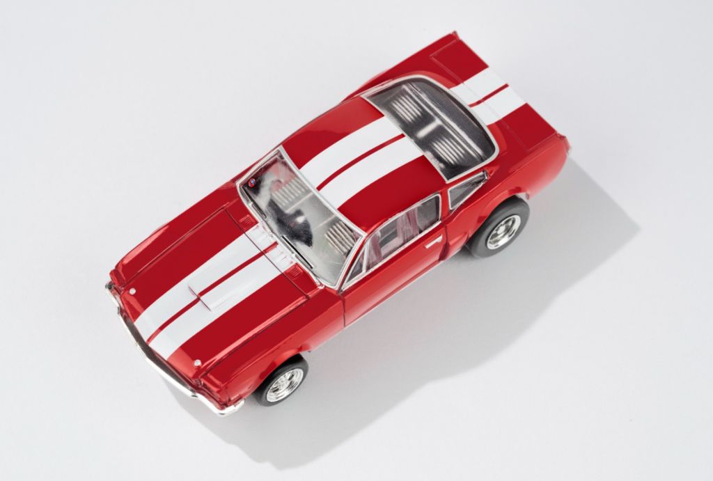 AFX Racing 1966 Shelby GT350 Slot Car – Candy Apple Red with White Stripes HO Scale Mustang