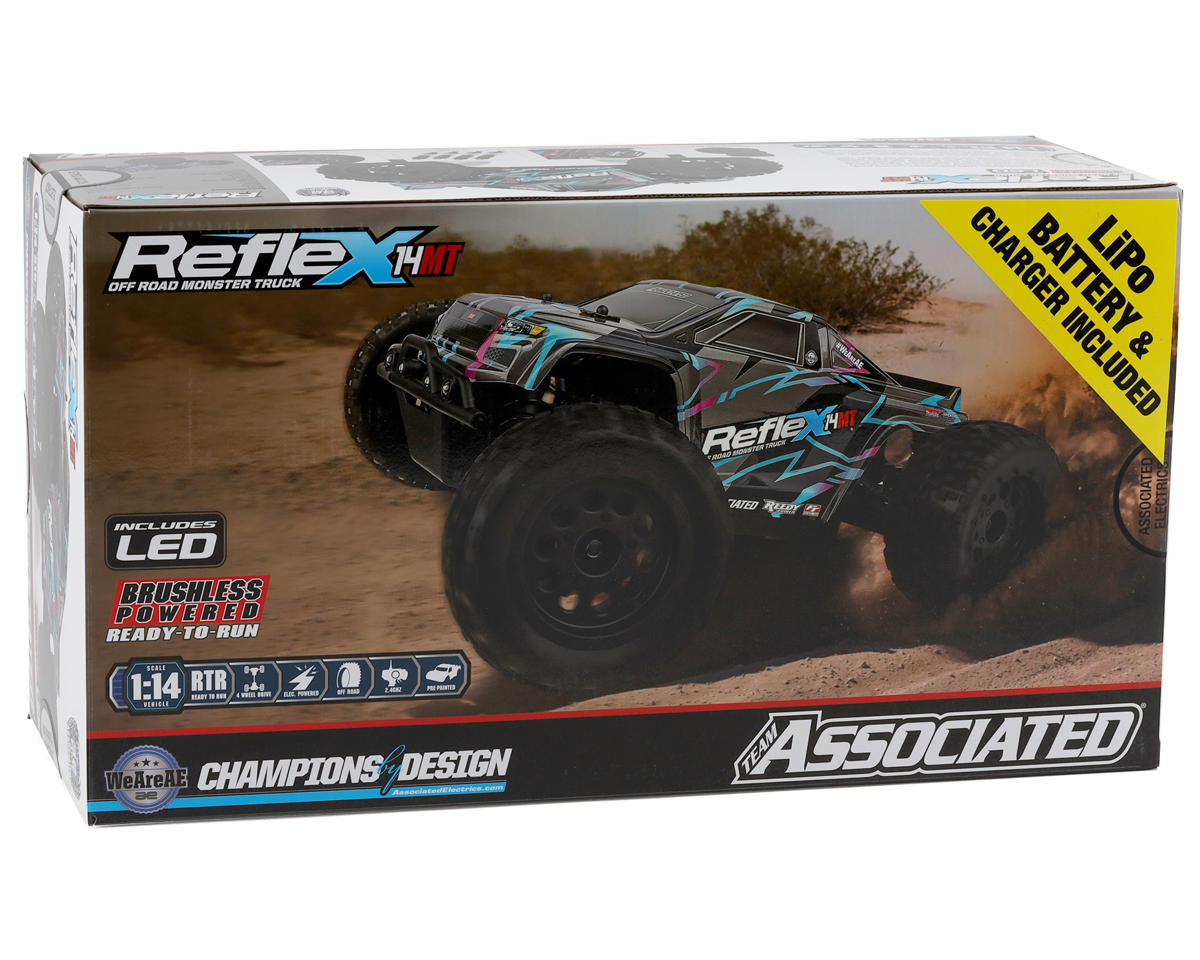 Team Associated Reflex 14MT 1/14 RTR 4WD Brushless Mini Monster Truck Combo (Blue/Purple) w/2.4GHz Radio, Battery & Charger 20190C