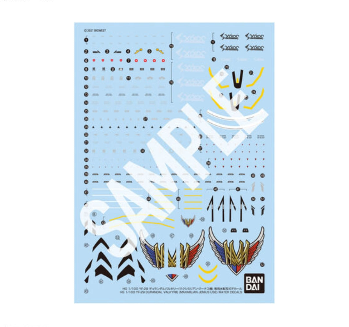 Bandai HG 1/100 YF-29 Durandal Valkyrie (Maximilian Jenius Use) Water Transfer Decal