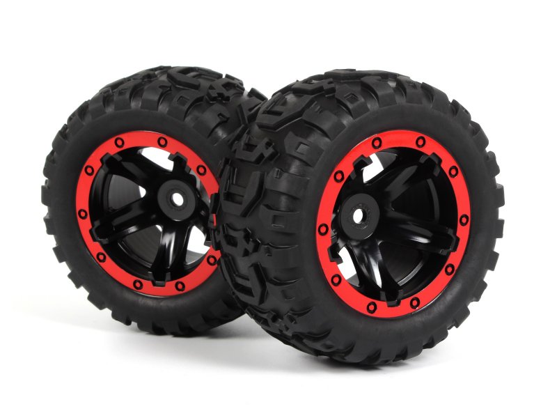 BlackZon Slyder MT Wheels/Tires Assembled (Black/Red)