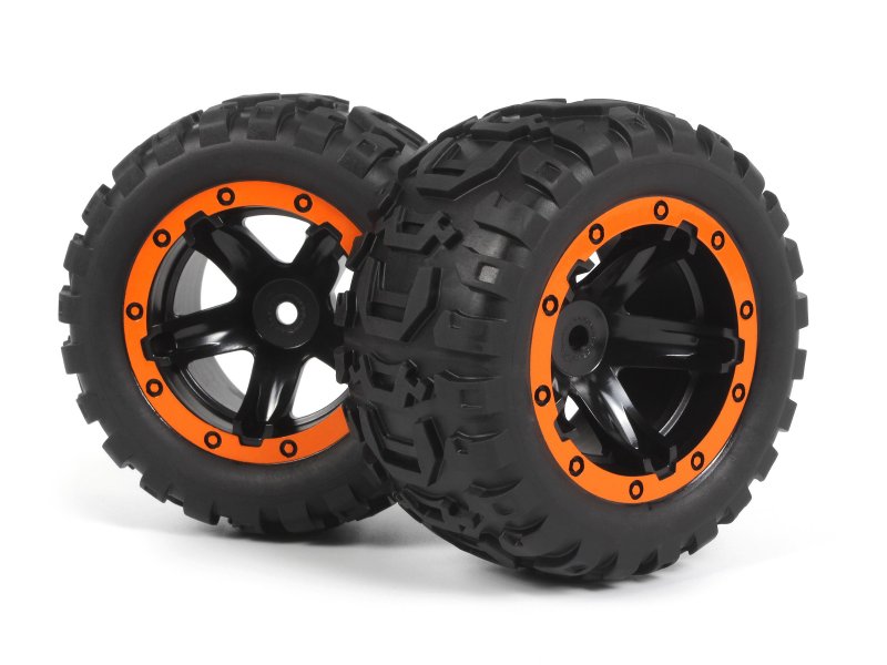 BlackZon Slyder MT Wheels/Tires Assembled (Black/Orange)