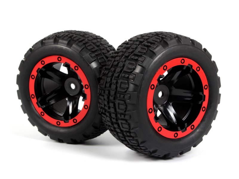 BlackZon Slyder ST Wheels/Tires Assembled (Black/Red)