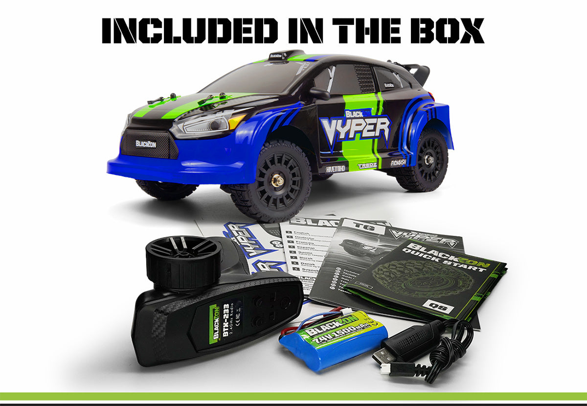 BlackZon Vyper RX 1/16 4WD RTR Rally Car Blue Green - Brushed RC Vehicle