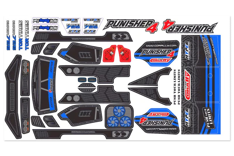 Corally Body Decal Sheet - Punisher 4 - Pre - Cut - Color Blue - 1pc | RC Spare Part