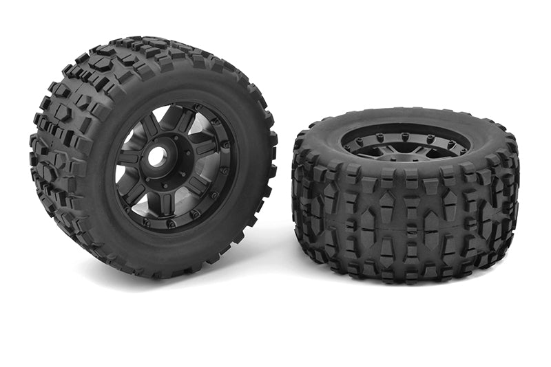 Corally Monster Truck Tires - XL4S - Grabber - Glued on Black Rims 00180-632