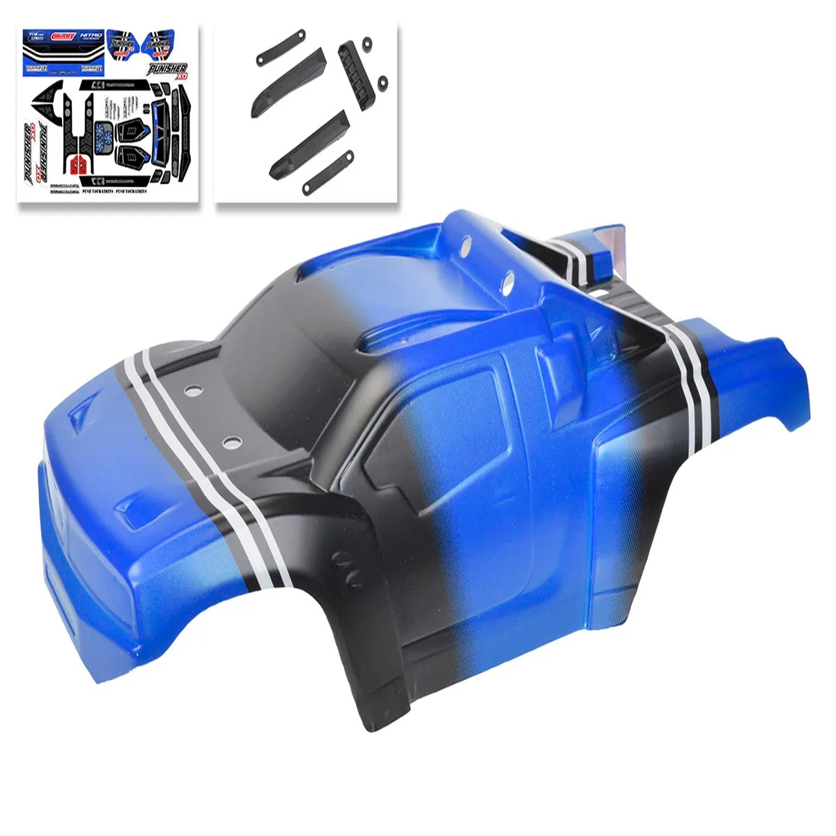 Team Corally Punisher XD Painted Blue Body Shell with Decals - 1/12 Scale