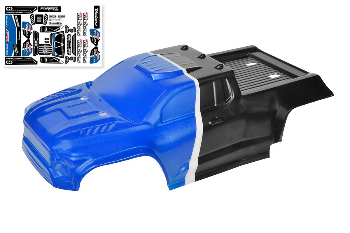 Team Corally Furago XD Painted Blue Body Shell with Decals - 1/12 Scale