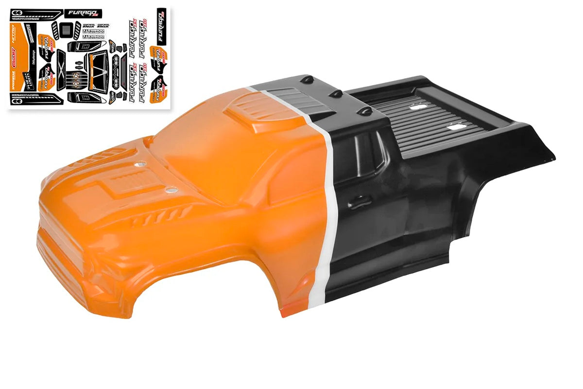 Team Corally Furago XD Painted Orange Body Shell with Decals - 1/12 Scale