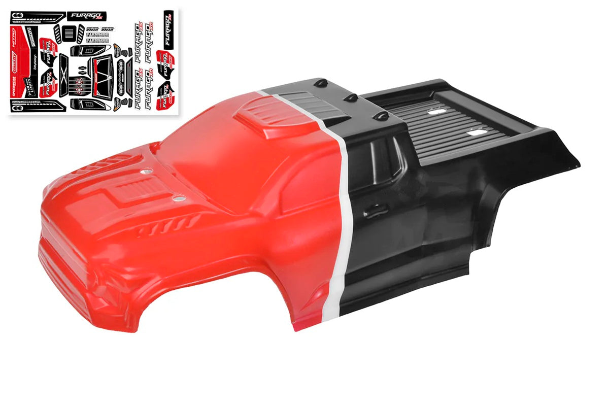 Team Corally Furago XD Painted Red Body Shell with Decals - 1/12 Scale