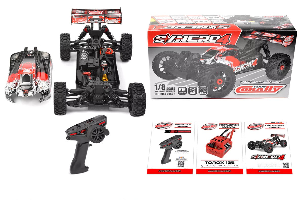 Corally Syncro-4 1/8 4S Brushless 4WD Off Road Buggy RTR - Red COR00287-R
