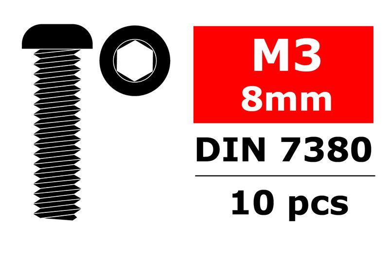 Corally Steel Screws M3 x 8mm, Hex Button Head, 10pcs