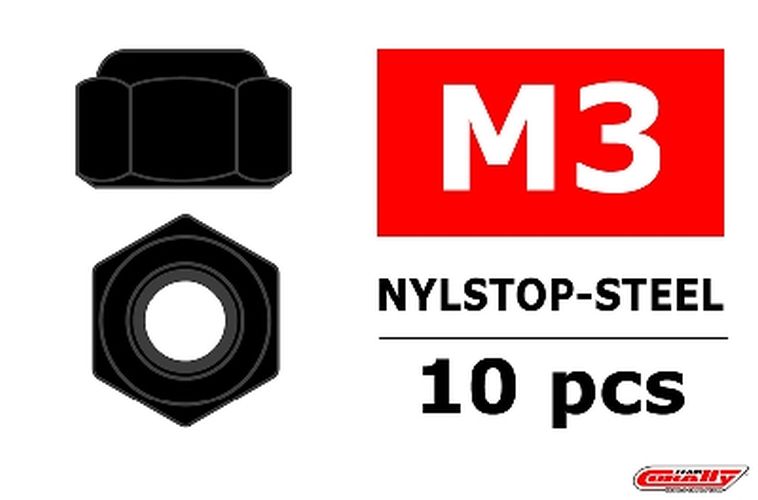 Corally Steel Nylstop Nut - M3 - Black Coated - 10pcs 3101-30-6