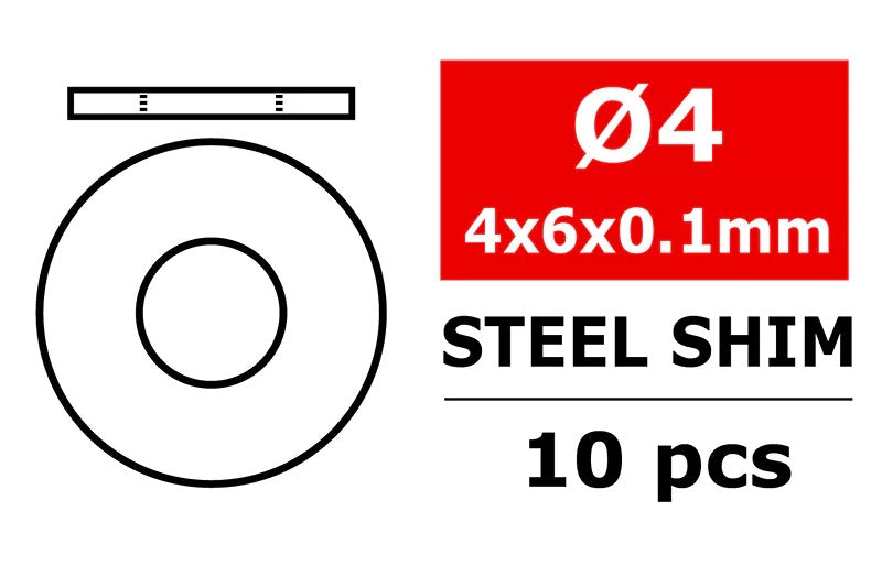 Corally Steel Metric Shim - 4x6x0.1mm - 10pcs | RC Replacement Part