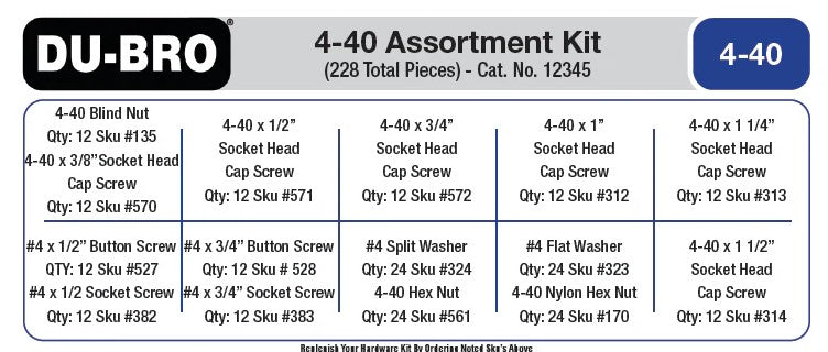 Dubro 4-40 Hardware Assortment Kit, 228pcs AK101