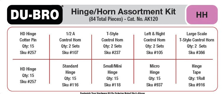 Dubro Hinge & Control Horn Assortment Kit, 84pcs AK120