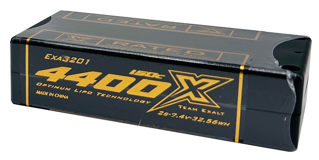 Exalt X-Rated 2S 150C Hardcase Shorty Lipo Battery (7.4V/4400mAh) w/5mm Bullets (EXA3201)