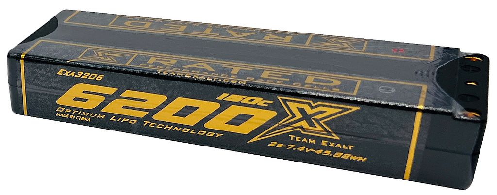 Exalt X-Rated 2S 150C Stick Hardcase Lipo Battery (7.4V/6200mAh) w/5mm Bullets (EXA3206)