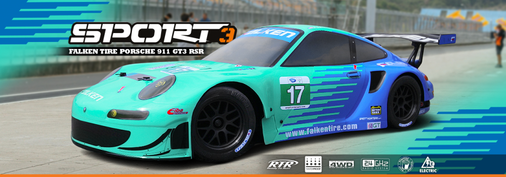 HPI Racing 1/10 Electric Sport 3 Porsche 911 GT3 RSR Falken - Flux 160781