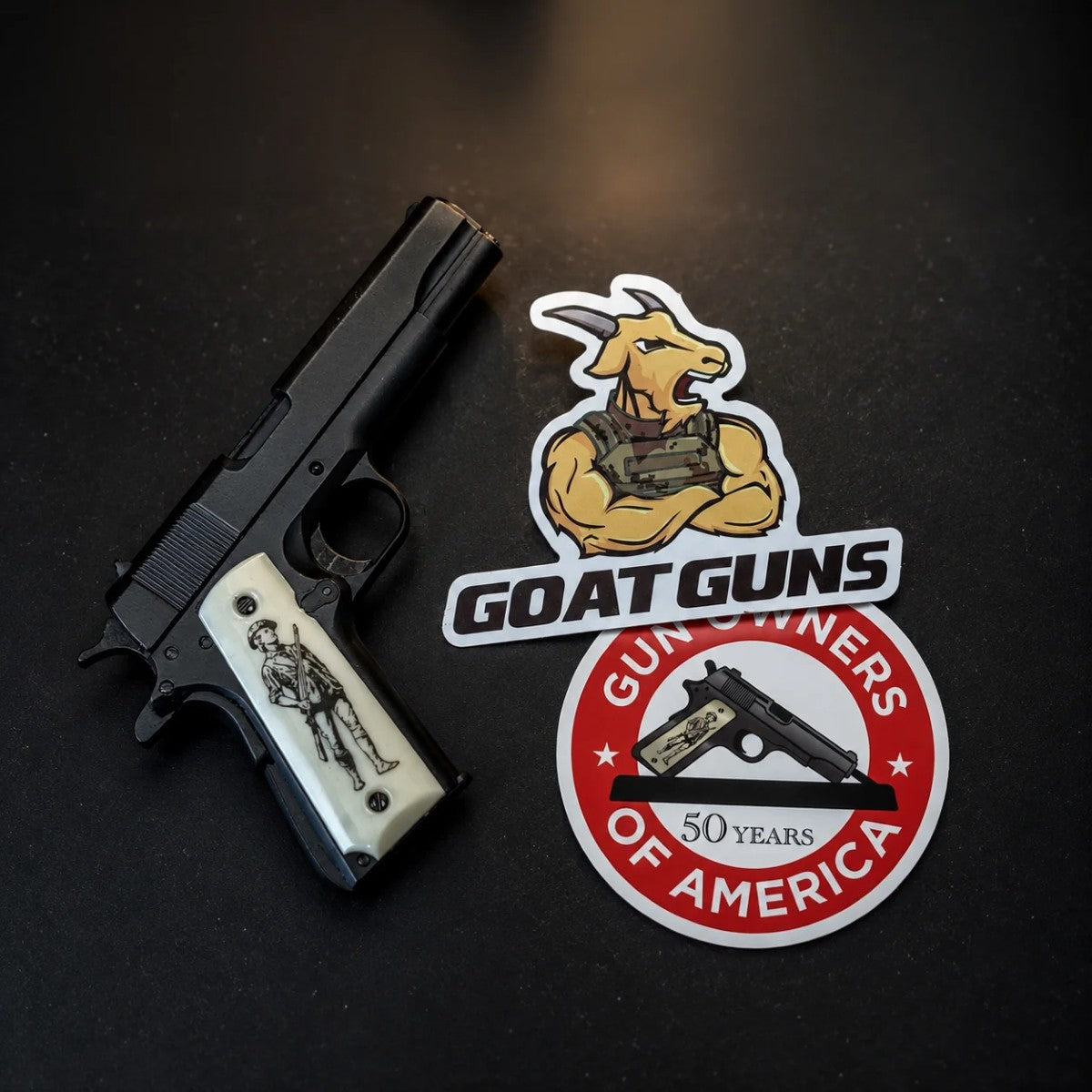 GoatGuns 1911 GOALS Limited Edition 1/2.5 Scale Die-Cast Model – Black, Patriot Grips