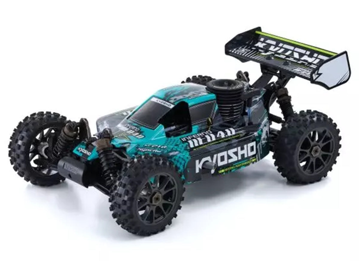 Kyosho Inferno NEO 4.0 Readyset 1/8 Nitro 4WD Buggy RTR with .21 Engine & 2.4GHz Radio – Teal/Black