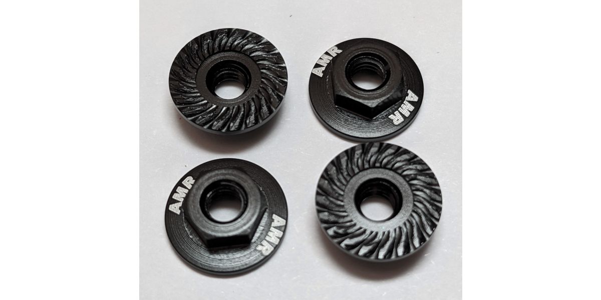 Kyosho M4 Aluminum Serrated Flange Nut, Black (4pcs) AMR025BK