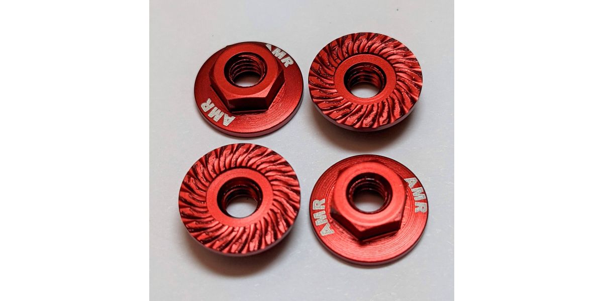 Kyosho M4 Aluminum Serrated Flange Nut, Red AMR025R