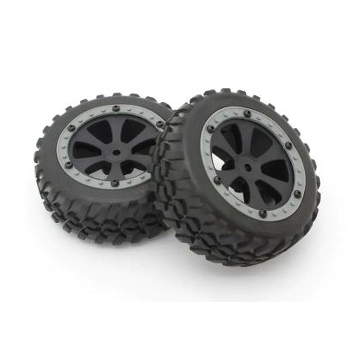 Pre-Mounted Tire & Wheel Set Gray 2-Pack for Sand Master 1/18 Off-Road | Kyosho