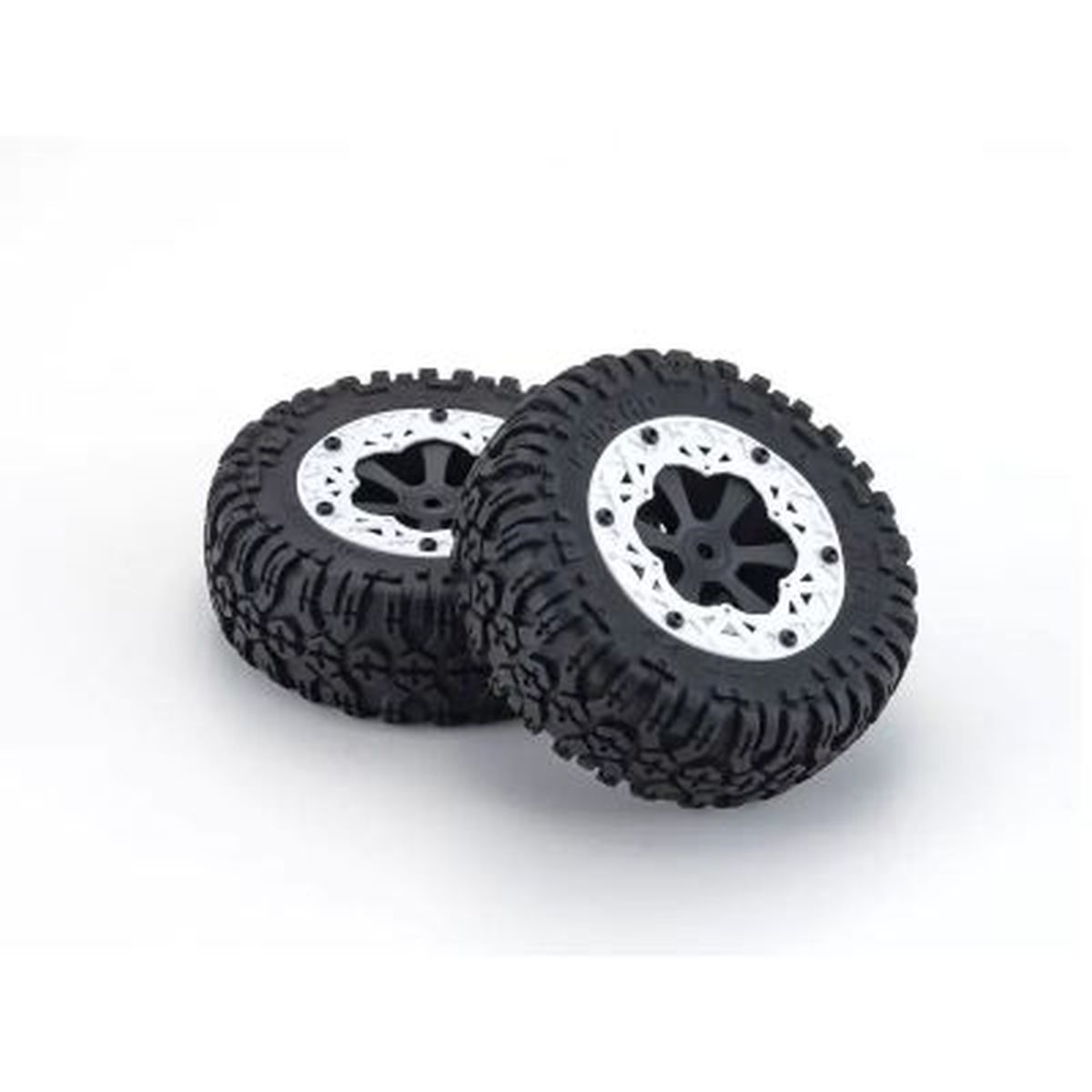 Pre-Mounted Tire & Wheel Set White 2-Pack for AXXE 1/18 Off-Road Buggy | Kyosho
