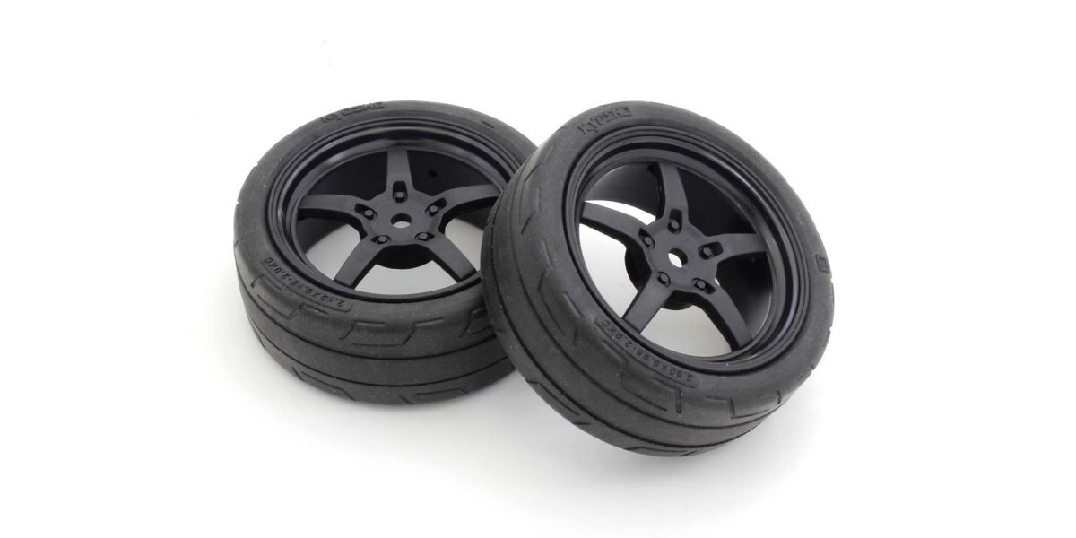 Kyosho Glued TC Tire (M) 5-Spoke Racing Wheel Black 2pcs Default Title