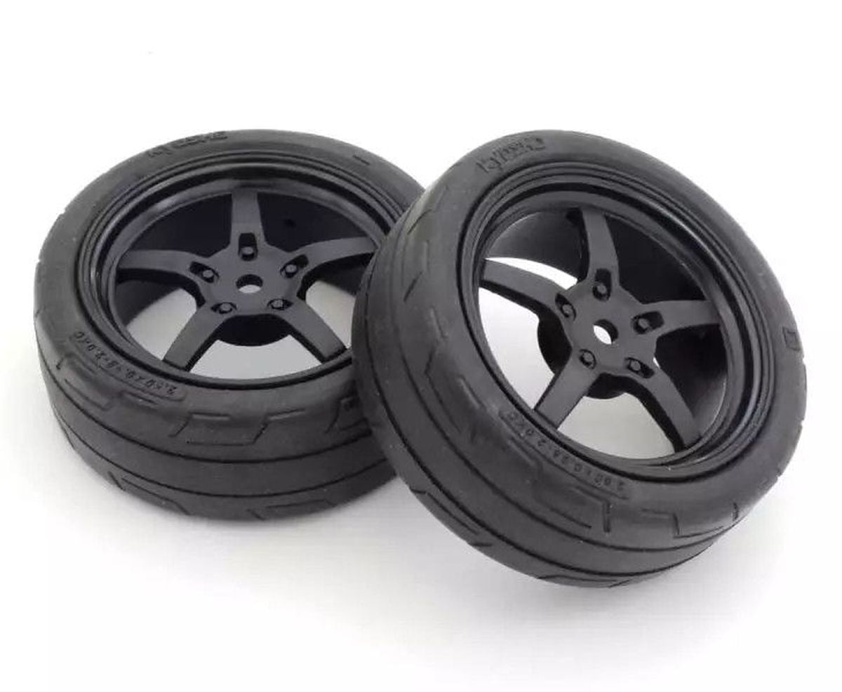 Kyosho Fazer Mk2 FZ02 M-Compound Glued Touring Tires on Black 5-Spoke Wheels (2pcs)
