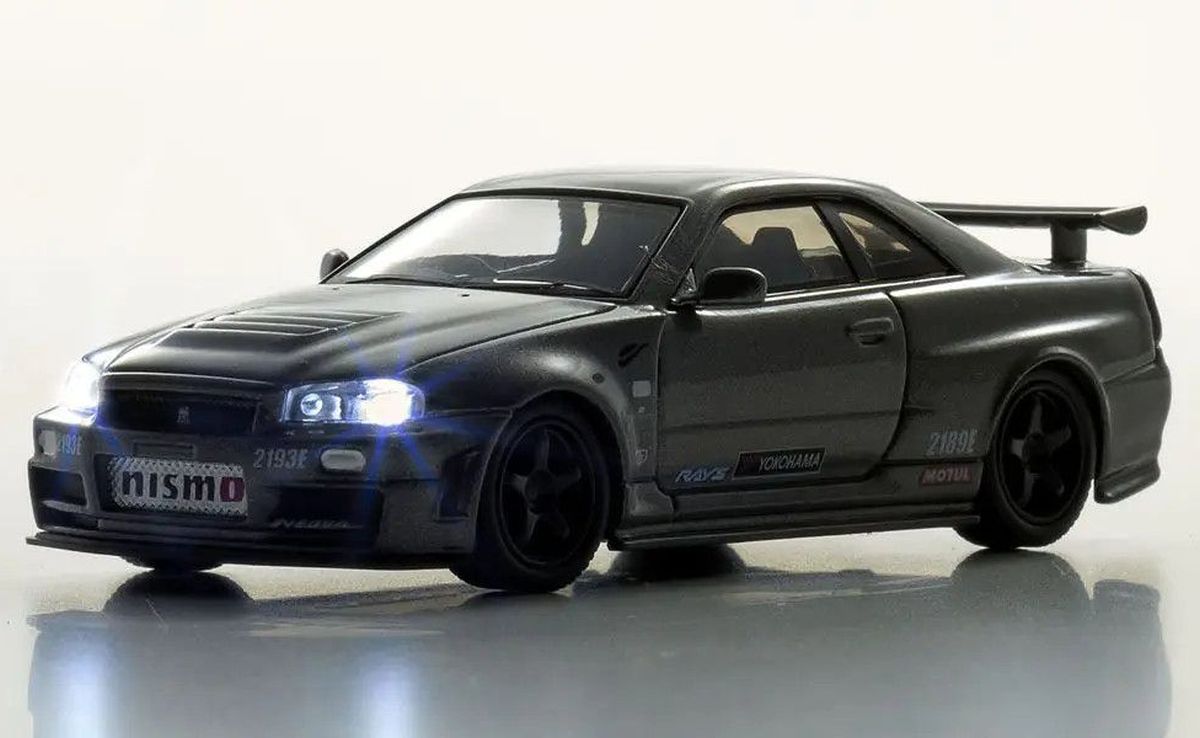 Kyosho MOTN 1/64 Nissan Skyline R34 GT-R Nismo CRS Version with LED Diecast Model