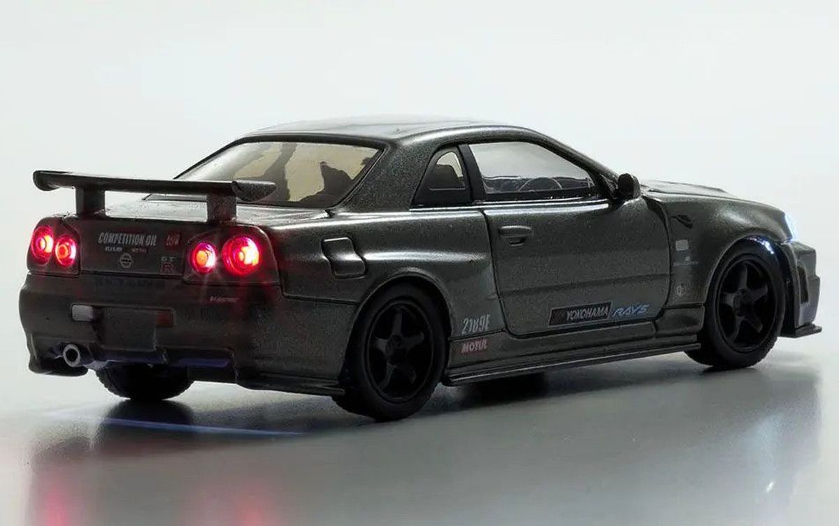 Kyosho MOTN 1/64 Nissan Skyline R34 GT-R Nismo CRS Version with LED Diecast Model