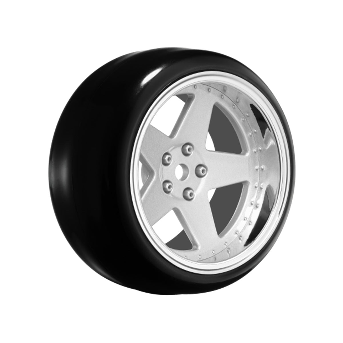 Louise RC 5-Spoke Matte Silver 1/10 Drift Wheel and Tire Set Pre-Mounted