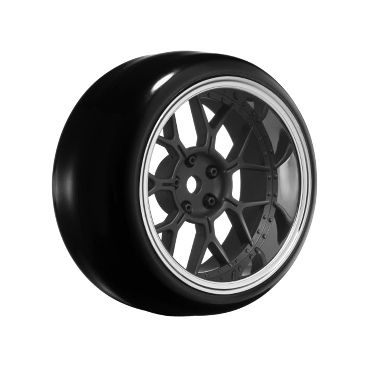 Louise RC 14-Spoke Matte Black 1/10 Drift Wheel and Tire Set Pre-Mounted