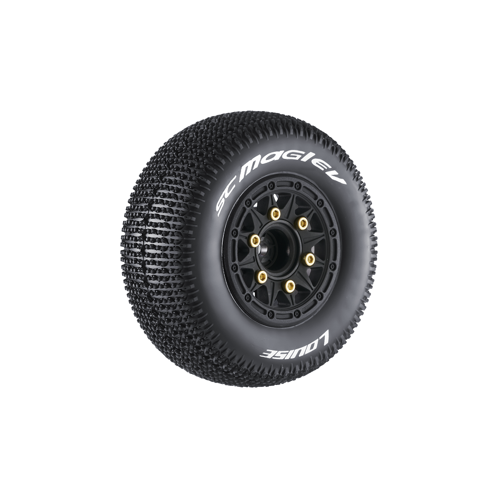 Louise R/C SC-Maglev 1/10 Short Course Tires, Soft, 12, 14 & 17mm Removable Hex on Black Rim (2) LT3145SB