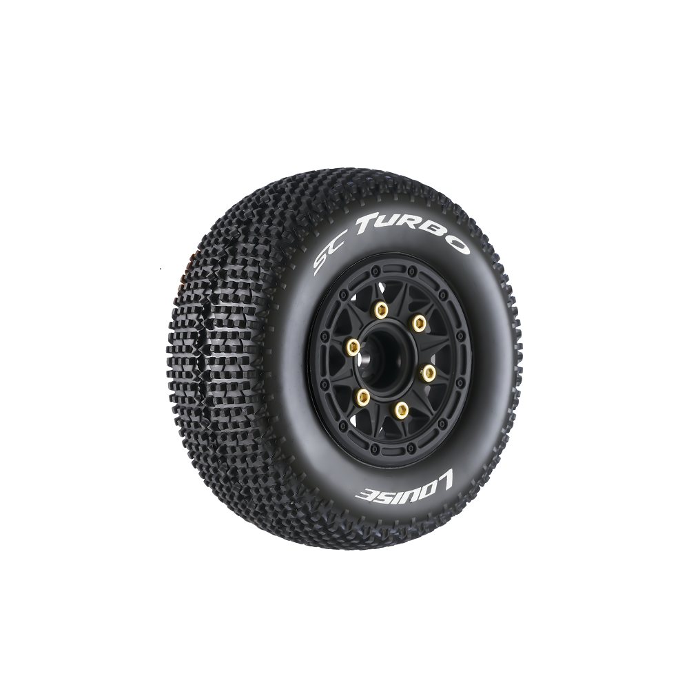 Louise R/C SC-Turbo 1/10 Short Course Tires, Soft, 12, 14 & 17mm Removable Hex Glued on Black Rim (2) LT3147SB