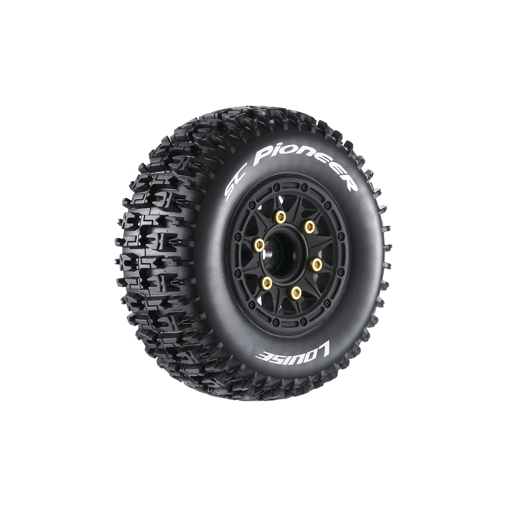 Louise R/C SC-Pioneer 1/10 Short Course Tires, Soft, 12, 14 & 17mm Removable Hex on Black Rim (2) LT3148SB