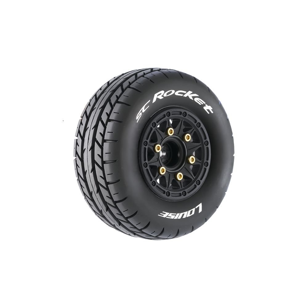 Louise R/C SC-Rocket 1/10 Short Course Tires, Soft, 12, 14 & 17mm Removable Hex on Black Rim (2) LT3154SB