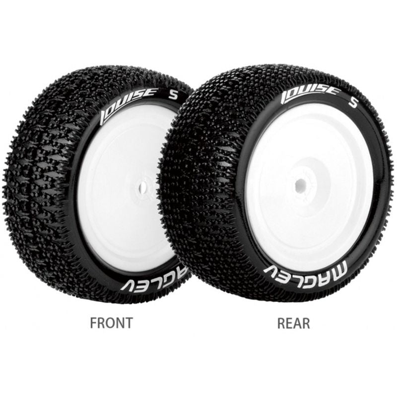 Louise R/C E-Maglev 1/10 4WD Rear Buggy Tire, Soft, Mounted on White LT3176SWKR