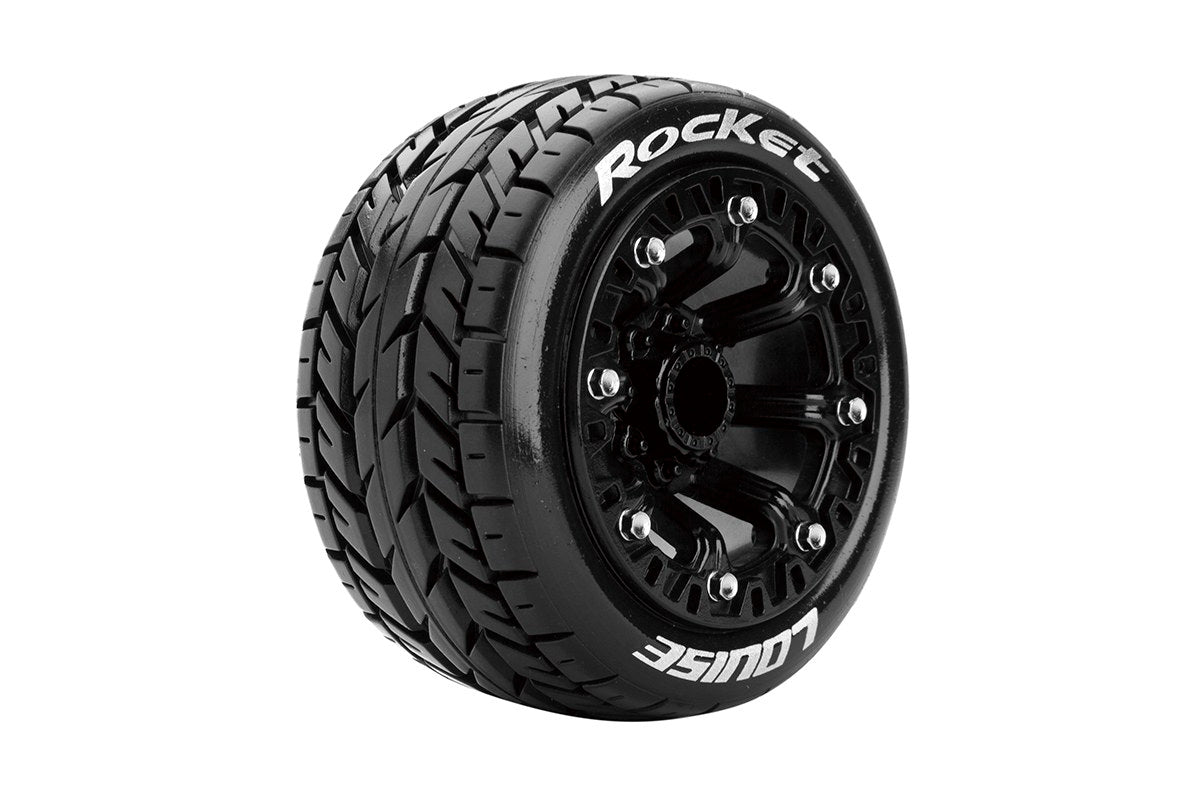 Louise R/C ST-Rocket 1/16 Stadium Truck Tires, 12mm Hex, Soft, Mounted on Black Spoke Rim, Front/Rear (2) LT3188SB