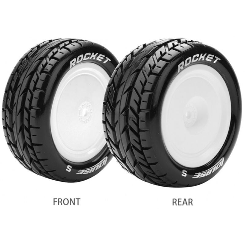 Louise R/C E-Rocket 1/10 4WD Rear Buggy Tire, Soft, Mounted on White LT3188SWKR