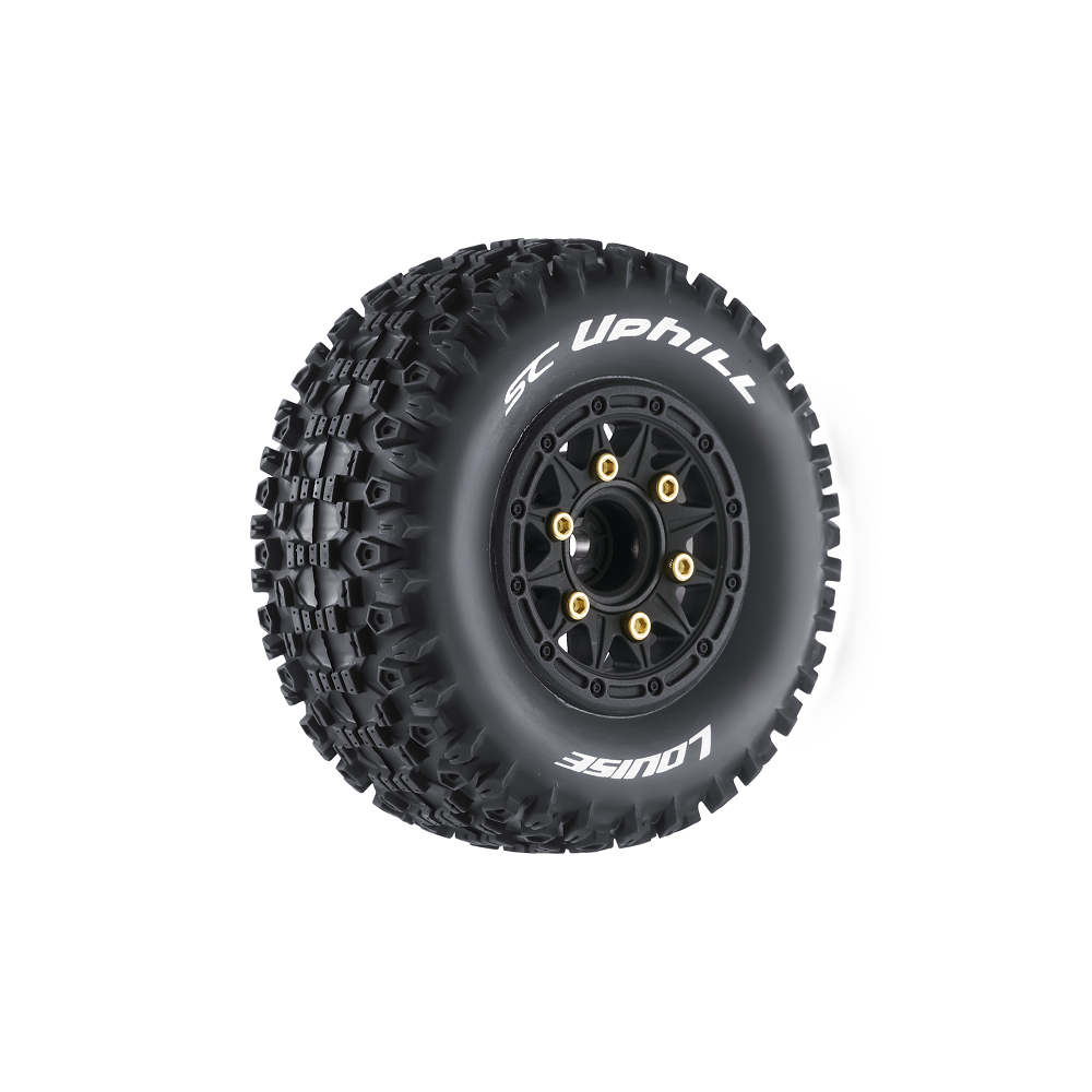 Louise R/C SC-Uphill 1/10 Short Course Tires, Soft, 12, 14 & 17mm Removable Hex Glued on Black Rim (2) LT3223SB